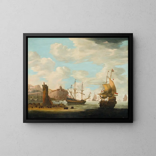 a seascape with large sailing ships - Adam Silo — framed artwork on a wall