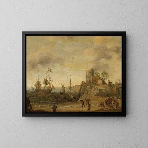 Fishermen by the Sea - Adam Willaerts — framed artwork on a wall