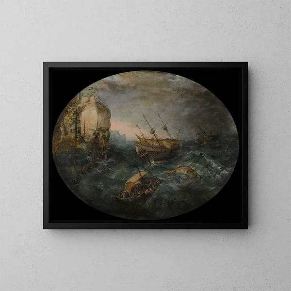 Shipwreck off a Rocky Coast - Adam Willaerts — framed artwork on a wall