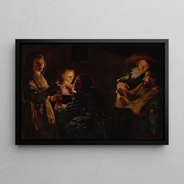 Card Players by Candle - Adam de Coster — framed artwork on a wall