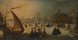 Adam van Breen - Landscape with frozen Canal Skaters and an IceBoat.webp