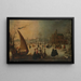 Landscape painting with skaters on a frozen canal and an ice boat - Adam van Breen — framed artwork on a wall