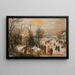 Winter landscape painting with skaters and hunters, a city in the distance - Adam van Breen — framed artwork on a wall