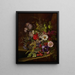 Marguerites de gloire du matin, groseilles rouges et autres fruits et fleurs sur un rebord - Adelheid Dietrich — framed artwork on a wall