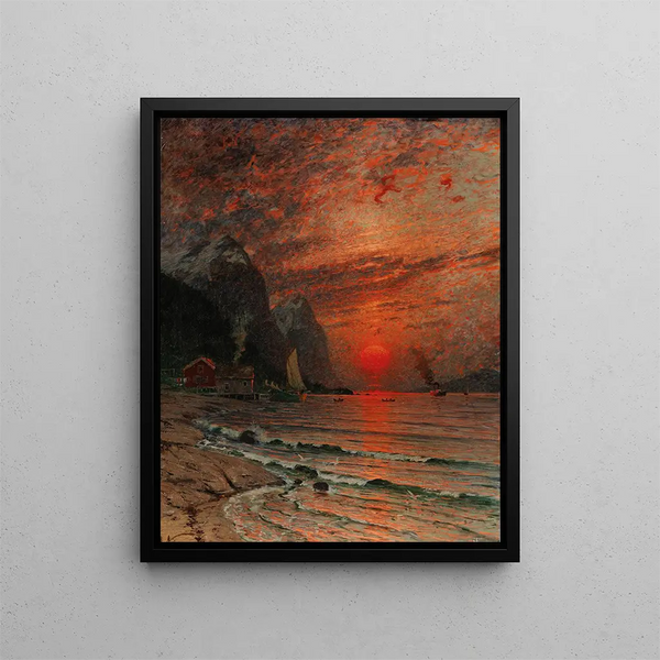 Sunset over the Fjord - Adelsteen Normann — framed artwork on a wall