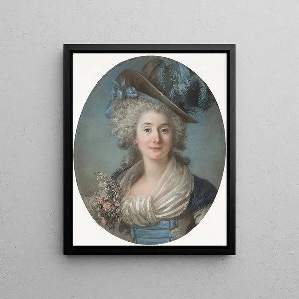 a noble woman in fashion wearing a feathered hat - Adélaïde Labille-Guiard — framed artwork on a wall
