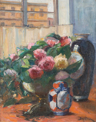 Nature morte aux pivoines à la fenêtre - Adolf Abraham Behrmann — artwork view