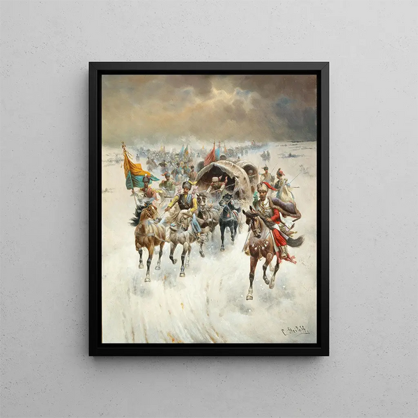 Train cosaque dans un paysage hivernal - Adolf Baumgartner-Stoiloff — framed artwork on a wall