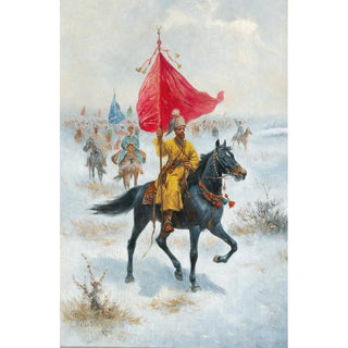 Adolf BaumgartnerStoiloff - Cossacks on Horseback Bearing a Standard in a Winter Landscape.webp