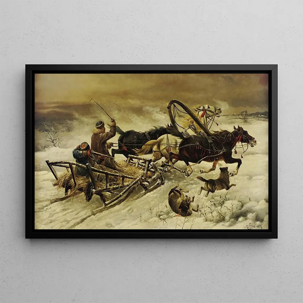 The Wolf Hunt - Adolf Baumgartner-Stoiloff — framed artwork on a wall