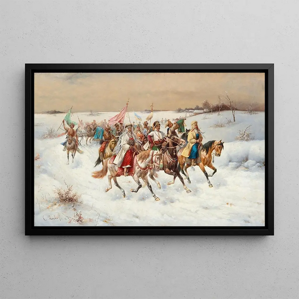 Procession de mariage dans un paysage d'hiver - Adolf Baumgartner-Stoiloff — framed artwork on a wall