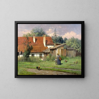 Idylle de la ferme - Adolf Chelius — framed artwork on a wall