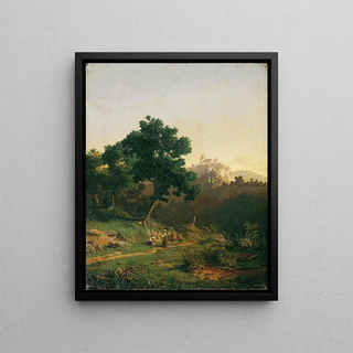 Landscape painting with castle - Adolf Christian Baumann — framed artwork on a wall