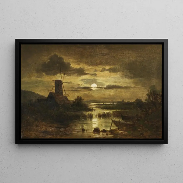 Moonlit Mill - Adolf Chwala — framed artwork on a wall