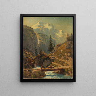 Mountain stream in high mountain - Adolf Conrad Mosengel — framed artwork on a wall
