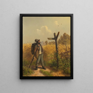 The homeless man with the sign - Adolf Heinrich Lier — framed artwork on a wall
