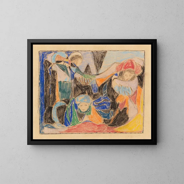 Three figures in a landscape - Adolf Hölzel — framed artwork on a wall