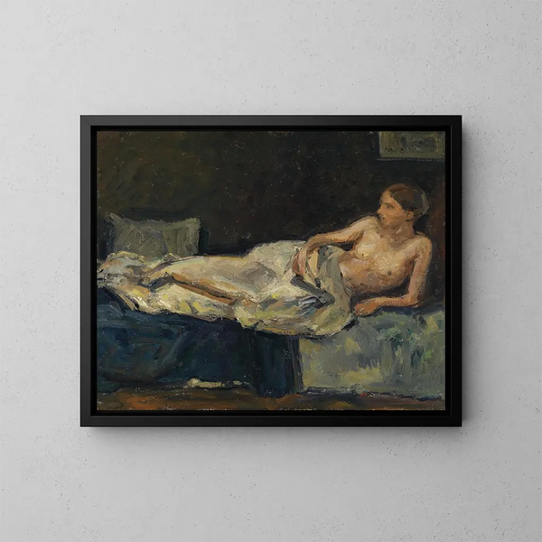 Nude reclining painting - Adolf Hölzel — framed artwork on a wall