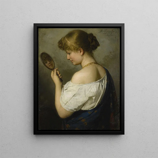 Portrait of a Young Girl with Mirror - Adolf Joseph Grass — framed artwork on a wall