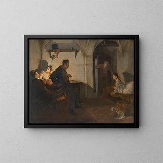 Rural Interior Scene Painting - Adolf Karpellus — framed artwork on a wall