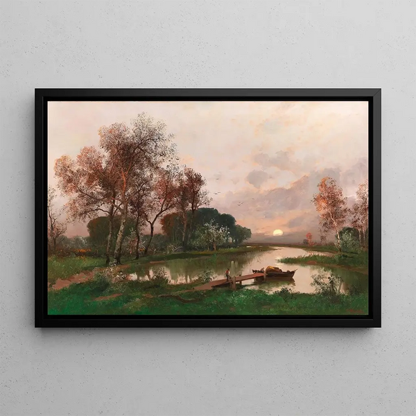 Landscape on the Pond - Adolf Kaufmann — framed artwork on a wall