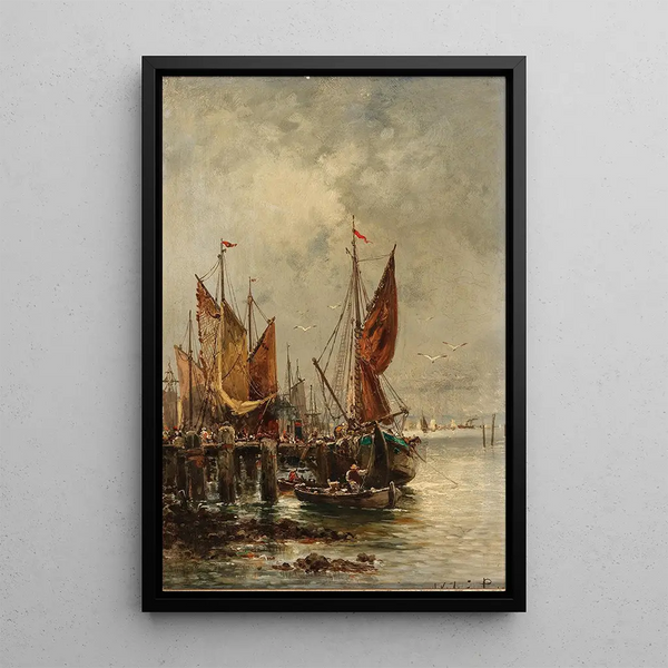 Reproduction of the painting Scene animated in the port - Adolf Kaufmann