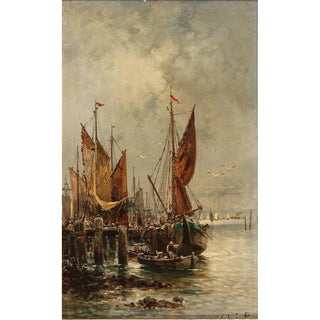 Reproduction of the painting Scene animated in the port - Adolf Kaufmann