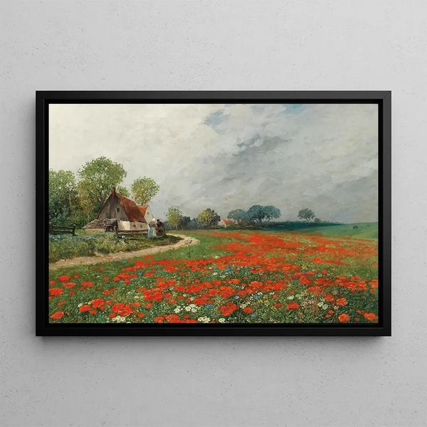 a poppy field with daisies - Adolf Kaufmann — framed artwork on a wall