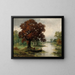 a river landscape with a fisherman in autumn - Adolf Kaufmann — framed artwork on a wall