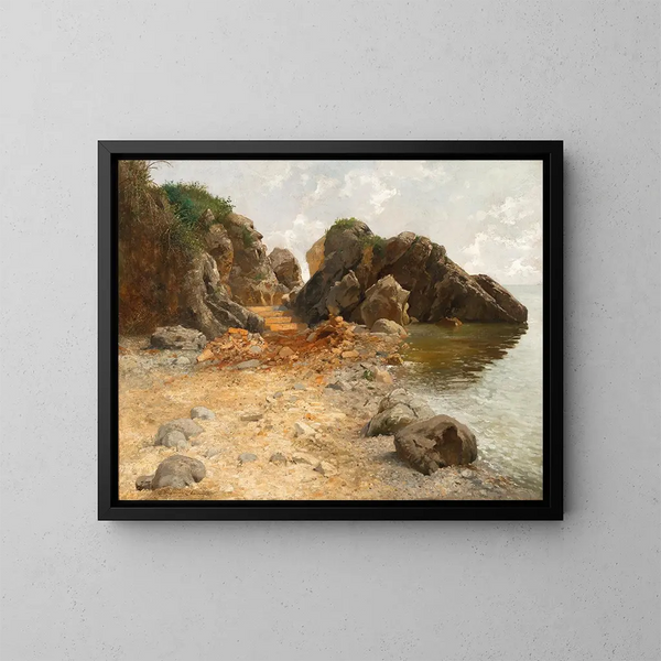 A rocky coast near Lovran - Adolf Kaufmann — framed artwork on a wall