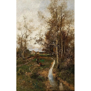Spring landscape painting with a stream - Adolf Kaufmann — artwork view