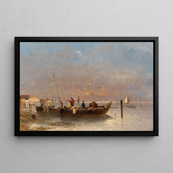Fishermen in Venice - Adolf Kaufmann — framed artwork on a wall