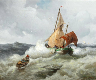 Fishing boat in rough sea - Adolf Kaufmann — artwork view