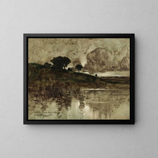 Autumn Evening by the Lake - Adolf Kaufmann — framed artwork on a wall