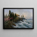 Mediterranean landscape painting with ancient temple - Adolf Kaufmann — framed artwork on a wall