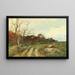 Summer landscape painting with grazing cows - Adolf Kaufmann — framed artwork on a wall