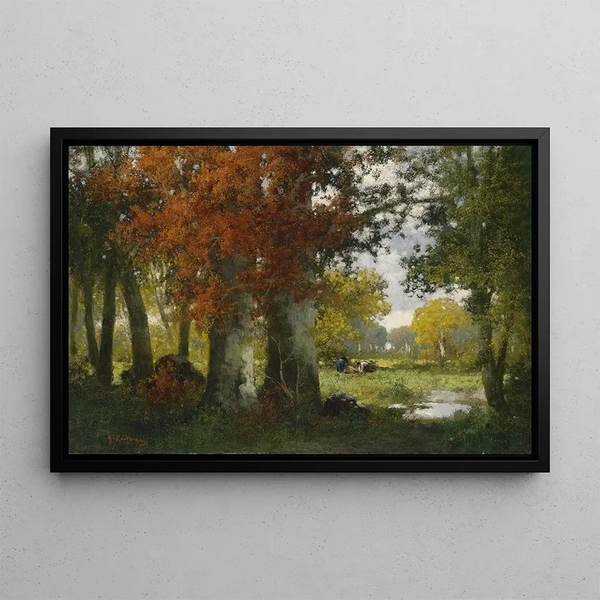 Clearings with wood gatherers - Adolf Kaufmann — framed artwork on a wall