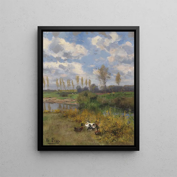 Ducks by the Stream - Adolf Lins — framed artwork on a wall
