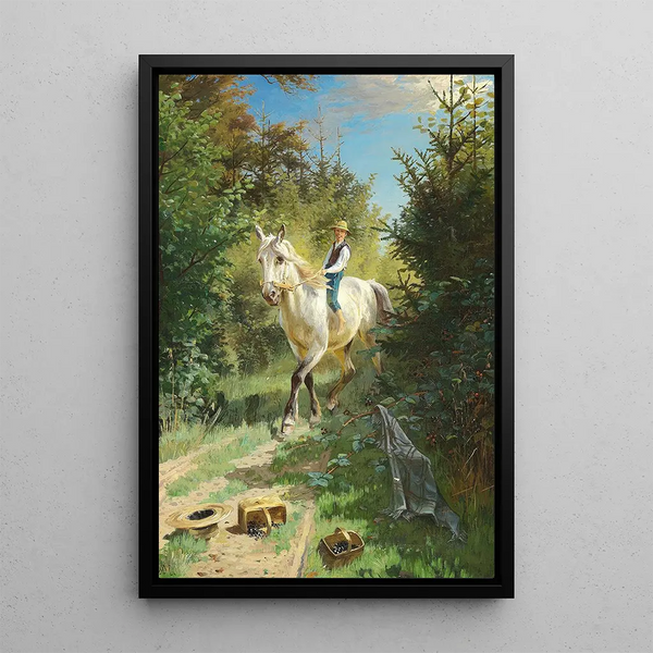 Reproduction of the painting Boy on a White Horse in the Forest - Adolf Mackeprang