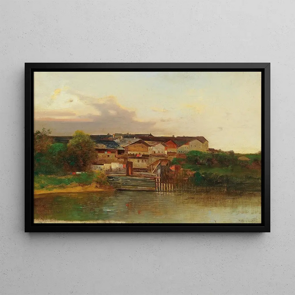 Barrage sur le fleuve - Adolf Obermüllner — framed artwork on a wall