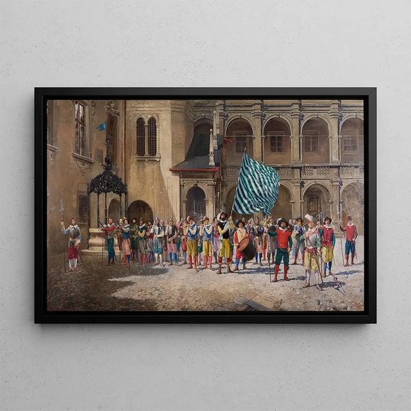 Lansquenet and Standard Bearer Painting - Adolf Pirsch — framed artwork on a wall