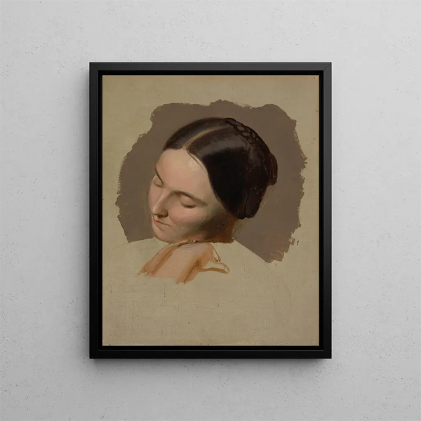 Study of a Woman's Head Portrait - Adolf Schrödter — framed artwork on a wall