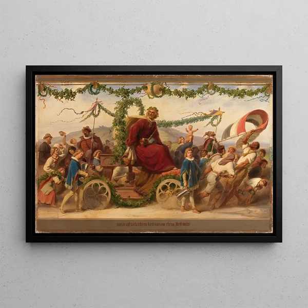 Triumph of King Wine, 2nd painting - Adolf Schrödter — framed artwork on a wall
