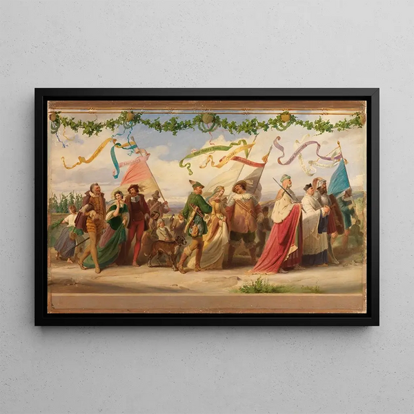 Triumph of the King, wine 5 painting - Adolf Schrödter — framed artwork on a wall