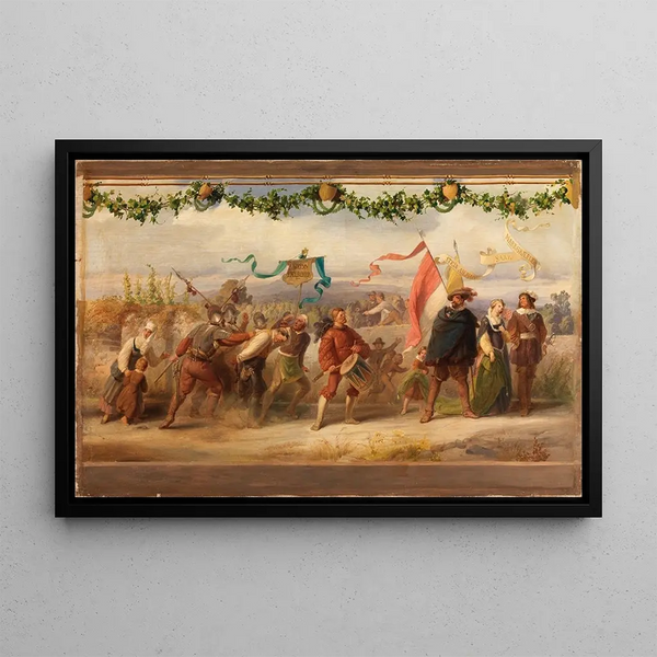 Triumph of the King Wine 6th painting - Adolf Schrödter — framed artwork on a wall