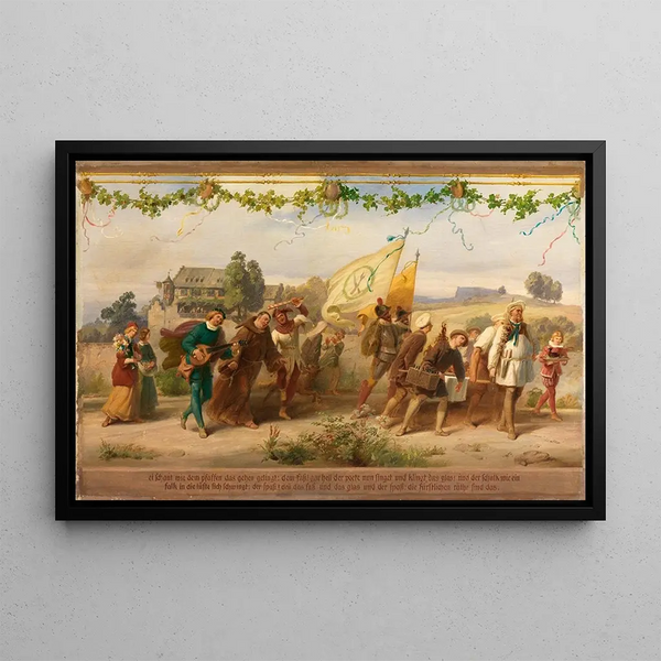 Triumph of the King, wine 8 painting - Adolf Schrödter — framed artwork on a wall