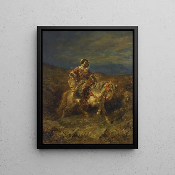 An Arab scout on horseback - Adolf Schreyer — framed artwork on a wall