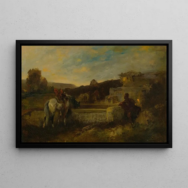 At the water's edge - Adolf Schreyer — framed artwork on a wall