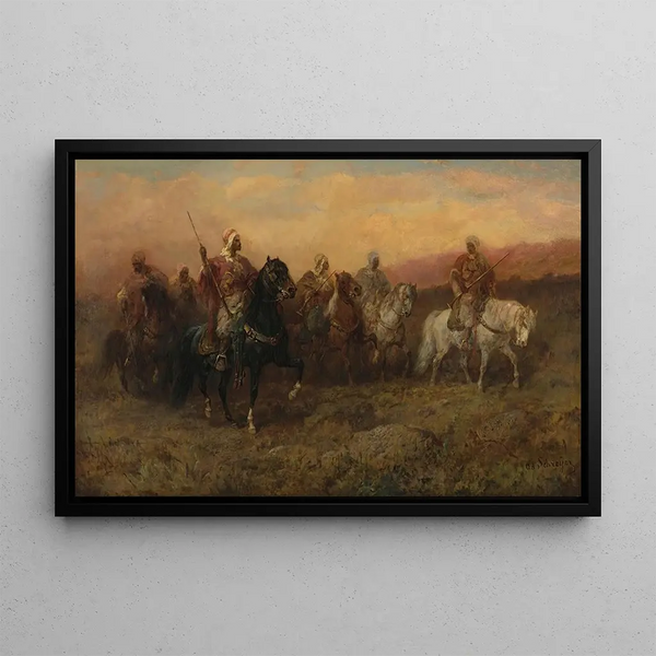 Bedouin Cavaliers - Adolf Schreyer — framed artwork on a wall