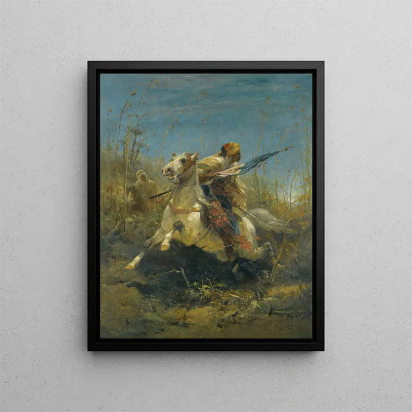 The Chase - Adolf Schreyer — framed artwork on a wall